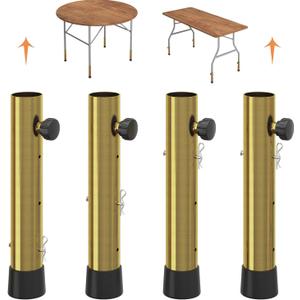 Gold Table Leg Extenders (4 Pack) - Adjustable 2, 4, or 6 Inch Heavy Duty Steel Risers for Folding Tables - Anti-Wobble Height Extension for Straight & Bent Legs, Sewing, and Standing Desk