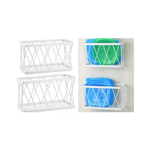 Tandefio 2Pack Adhesive Cabinet Organizers - Wall Mounted Cabinet Door Organizer Bin Holder for Kitchen Wall Under Sink Basket Slim Space (White) Adhesive Cabinet Door Organizer