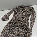 Women's Leopard Print Ruched Bodycon Mini Dress Mock Neck Long Sleeve Dresses Size Medium