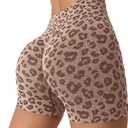 Women's Leopard Print High Waisted Sports Biker Shorts Tummy Control Stretchy Shorts (L)