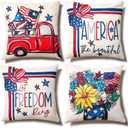 4th of July Decor-Throw Pillow Covers 18x18in Set of 4,Patriotic Linen Pillow Case for Independence Day,Memorial Day, Veteran's Day, USA, American Summer Outdoor Red White Blue Decorations (Yellow)
