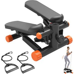 Sweetcrispy Mini Stair Stepper with Resistance Bands, Hydraulic Home Stepper Machine, 300 LBS Weight Capacity, Compact Cardio Equipment with LCD Monitor, No Assembly Required