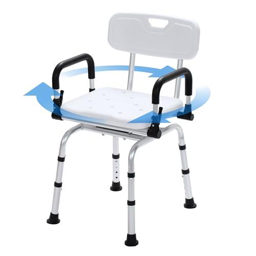 PIDOSO Swivel Shower Chair for Inside Bathing, Rotating Seat Medical Bath Chair With Backrest Pivoting Arms for Elderly and Disabled