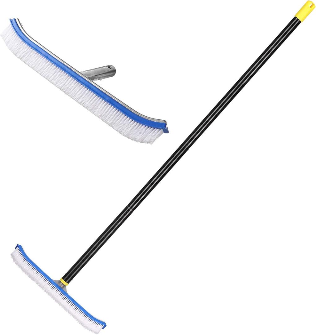 Pool Brush with Pole,4 FT Polished Aluminum Back Pool Scrub Brush Head Designed for Cleans Walls, Tiles & Floors, Nylon Bristles Algae Pool Brush Head with EZ Clips