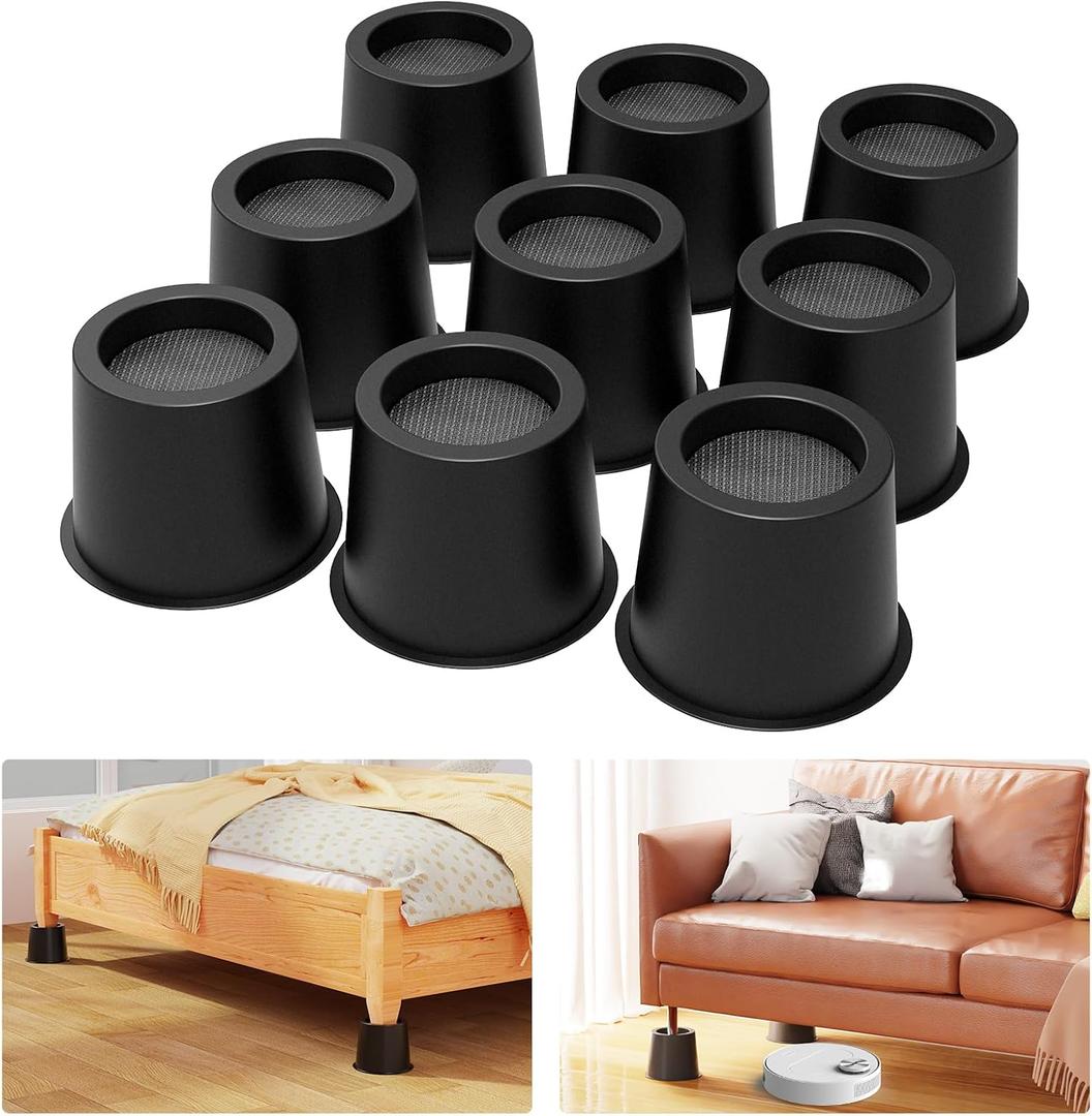 4 inch Bed Risers Heavy Duty, Adjustable Furniture Risers for Bed, Sofa, Table, Chair, Support up to 1500 Lbs (Set of 9, Black)