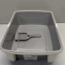 Large Cat Litter Box with High Sides, Open Top for Easy Access, Includes Scoop with Storage, 19" x 15" x 11.75", Grey/Beige