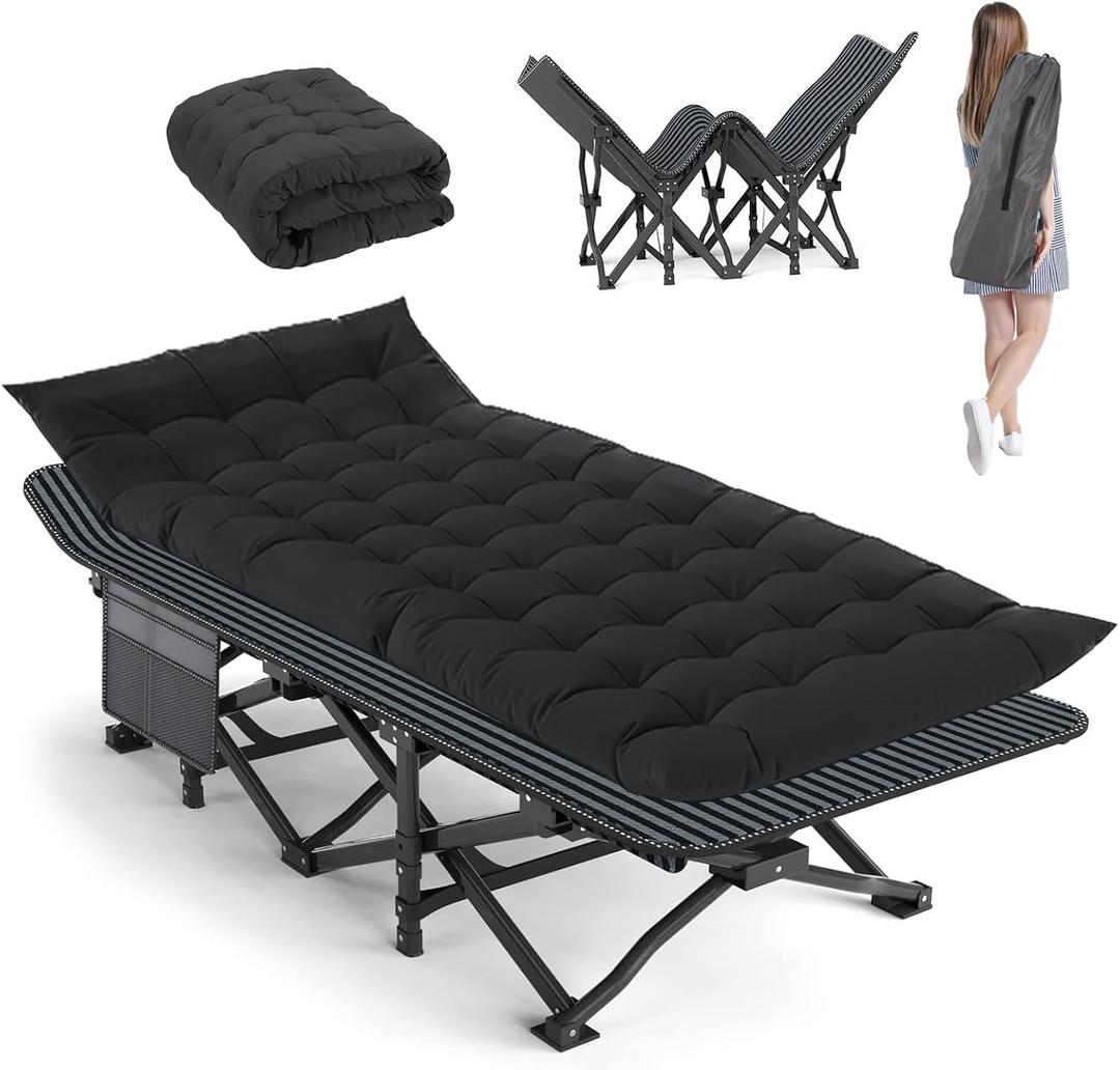 Camping Cot, 28'' Wide Heavy Duty Sleeping Bed for Adult, Protable Folding Cot with Mattress & Carry Bag (Black), 75 inches x 28 inches x 15 inches