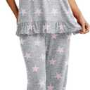 PrinStory Womens Pajama Set Short Sleeve Shirt and Capri Pants Sleepwear Pjs Set with Pockets (Gray, XXL)