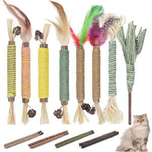 Bissap 16 PCS Silvervine Chew Sticks for Cats, Catnip Chew Sticks Cat Toys for Indoor Cat Kitten Teeth Grinding Interactive Feather Toys for Aggressive Chewers Dental Care