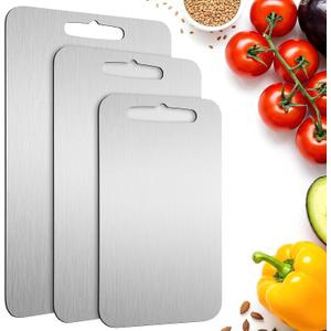 3-Piece Stainless Steel Cutting Board Set, Food Grade, Dishwasher Safe, Odor Resistant, for Meat, Fruit, Vegetable, Silver