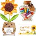 Get Well Soon Gifts Care Package,Knitted Positive Crochet Sunflower & Capsule Letters Message Bottle with Card, Sending Sunshine Feel Better Box for Women Men Friend After Surgery Recovery