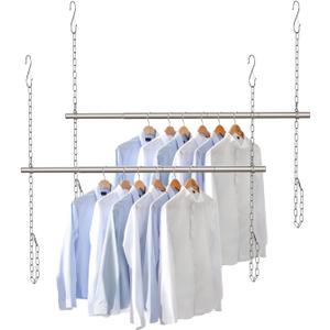 Hanging Closet Rod, Adjustable Width and Height Closet Rods Extender, 17-52inch Heavy-Duty Stainless Steel Bar, Space-Saving Closet Rod Hanging Clothes, 2Pack(Silver)