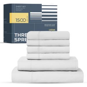 THREAD SPREAD 6 Piece Bedding Bundle - 1500 Thread Count 4 Piece Light Grey King Sheet Set with an Extra Pair Matching Pillowcases