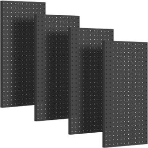 PBHEPJ 4 Pcs Metal Pegboard Panels, Heavy Duty Peg Boards for Garage and Garden Tool Storage, Includes Drywall Anchors and Screws Kits, Black