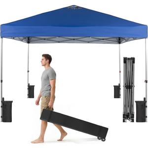OLIXIS 10x10ft 1-Person Pop Up Canopy Tent, Heavy Duty One Push Setup Portable Outdoor Shelter for Beach Events Camping with Rolling Carry Bag, Navy Blue