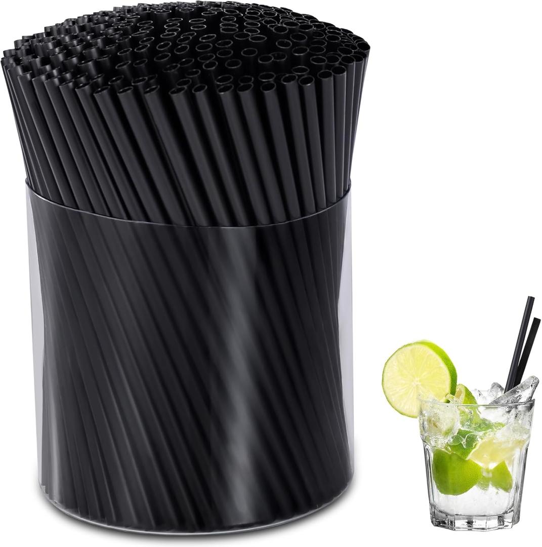 [1000 Pcs] Black Disposable Cocktail Short Straws - 5 Inch Coffee & Cocktail Stirrers Plastic Straws 0.16 Inch Diameter for Whiskey, Bar, Club, Soda, Cocktail, Teas