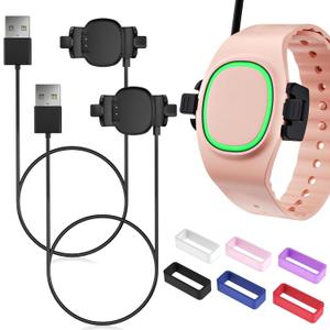 2 Pack Compatible with Magic Band Plus Charger & 6 Pack Locks, 3.3FT Replacement Charger Only Compatible with Disney-Magic Band+, Multi-Color Security Clips Protectors (Black)