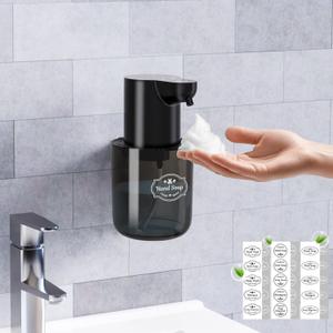 Wall Mounted Automatic Soap Dispenser 13.5oz/400ml Rechargeable Foaming Soap Dispenser Touchless for Hand Dish, IPX5 Waterproof for Bathroom/Kitchen/Washroom, Black