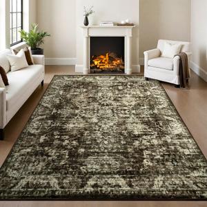 5x8 Non Slip Area Rug, Modern Soft Rugs for Living Room Machine Washable Easy Clean, Kids Pet Friendly Non Shedding, Comfortable for Bedroom Dining Room Kitchen Home Office Floor (Brownish-green)