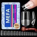 3 x MEFA 15 Sizes Short Square Nail Tips - 300 Pcs Full Cover Half Matte Press on Nails, Pre-Filed Soft Gel Nail Tips for Nail Extension Home DIY Salon Manicure