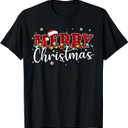 Merry Christmas Buffalo Plaid Red Santa Family Xmas Pajamas T-Shirt, Small