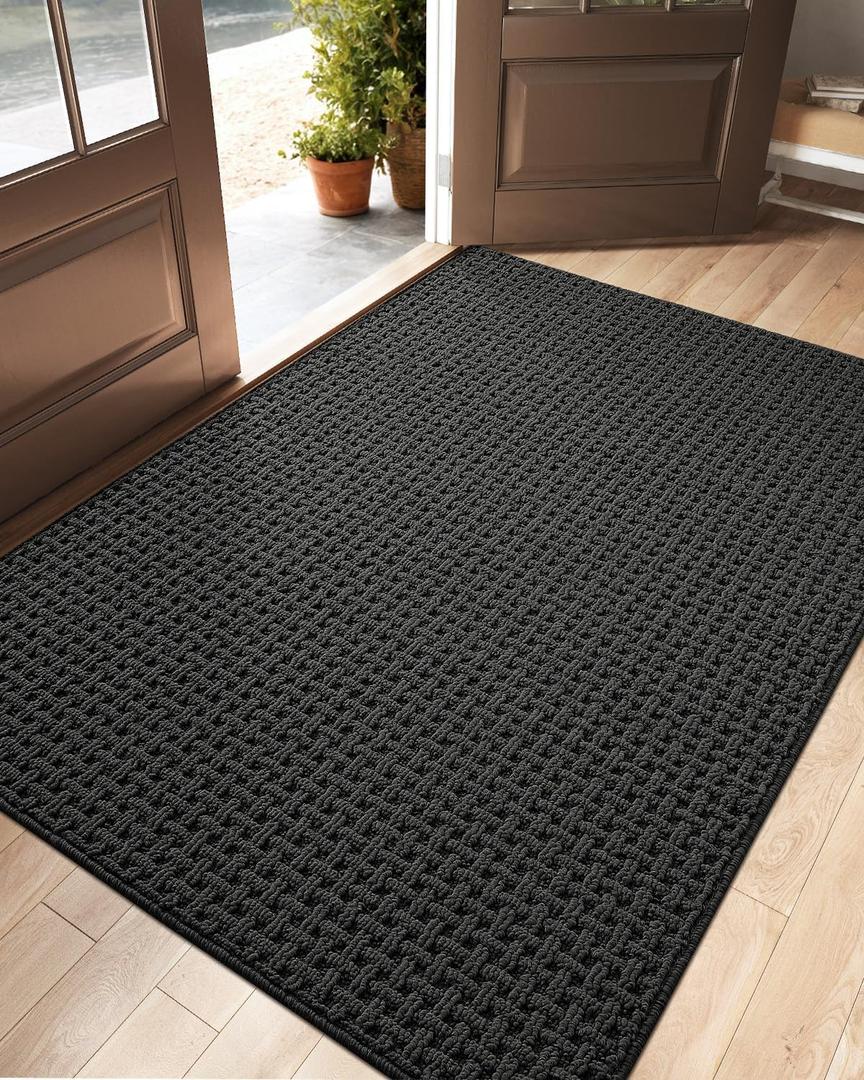 DEXI Front Entryway Door Mat Non Slip 48x72, Large Double Entry Way Mats Inside Entrance Low Profile, Welcome Doormat Dirt Trapper for Garage House Floor Home Porter Hall Backdoor Area, Dark Grey