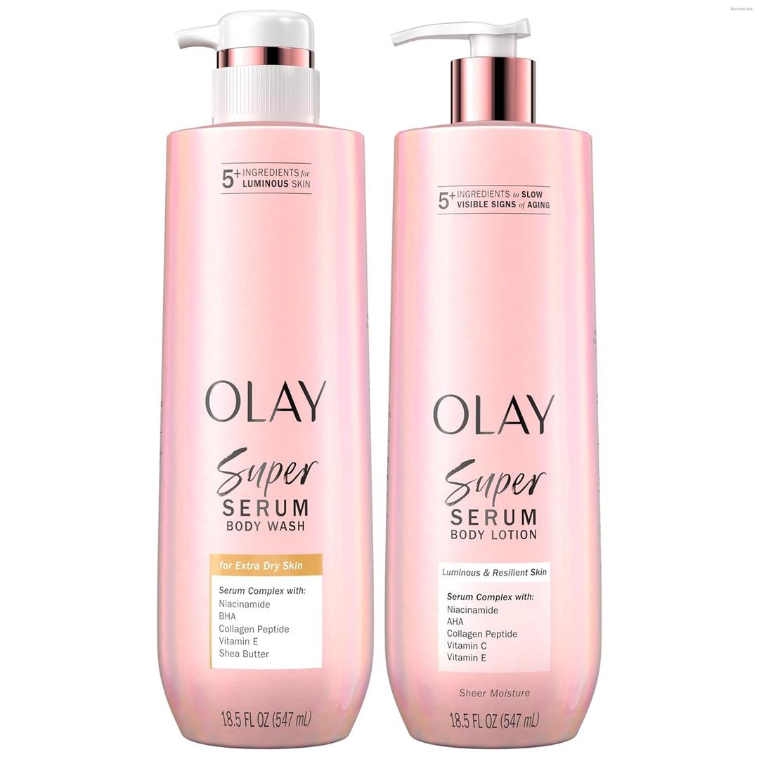 Olay Super Serum Body Wash + Hand & Body Lotion Bundle for Dry Skin, 24hr Long Lasting Hydration, 5+ Ingredient Serum Complex for Luminous Skin, 18.5 fl oz (Pack of 2)