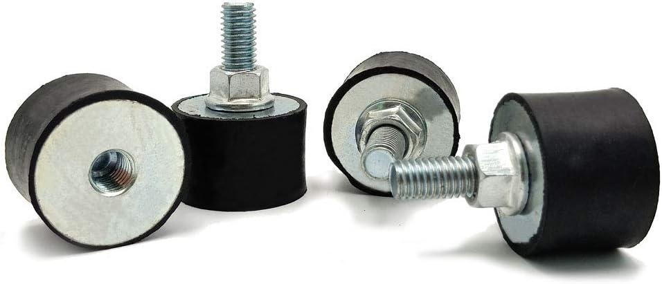 M10 Rubber Studs Shock Absorber Anti-Vibration Isolator Mounts, Rubber Cylindrical Vibration Isolation Mount for Air Compressors Garage Motor Diesel Engines with Non-Slip Nuts, 4 Pack Double Stud