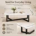 Coffee Table for Living Room, 39.37 Inch Faux Marble White Table with Black Metal Frame, Modern Center Table with Rounded Corners, Adjustable Non-Slip Feet, Apartments and Small Spaces, 39.37 x 21.6 x 18.11 inches
