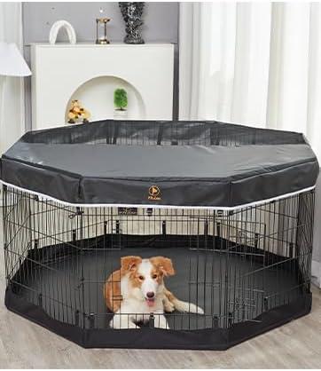 PJYuCien Dog Playpen, 8 Panels 42H Dog Pens Indoor with Bottom Pad and Top Cover, Metal Foldable Pet Puppy Exercise Fence Crate Kennel, Better for Medium and Big Animals,Black