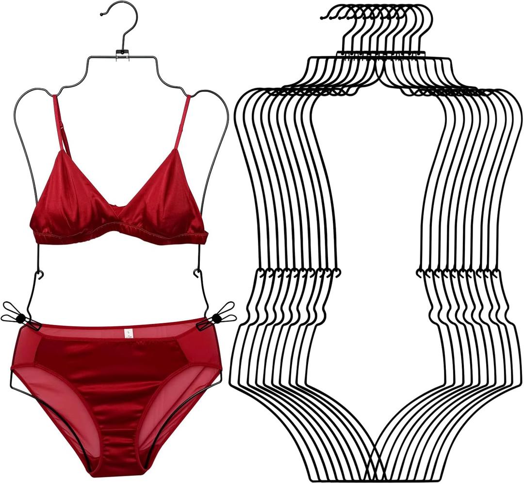 Foldable Body Shape Lingerie Hanger,Closet Orgainzer Bikini Swimsuit Hanger, Lingerie Hanging Rack, Top Swivel Hook (10, Black)