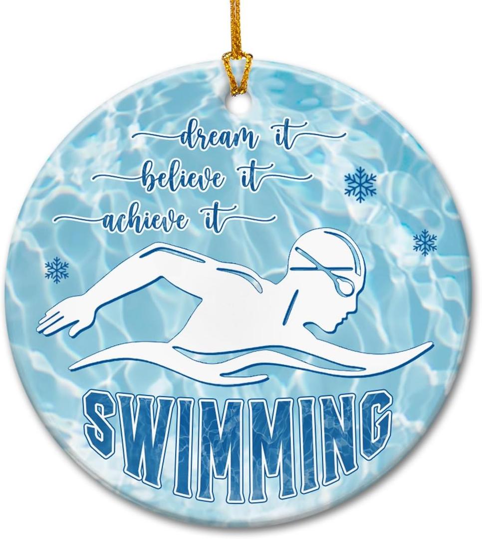 2 x Swimmer Christmas Ornament 2025 - Swimming Ornaments for Christmas Tree, Swimmer Gifts for Men, Women, Sports Gift Ideas, Swim Gifts for Athletes, Coaches, Team - Ceramic Hanging Decorations