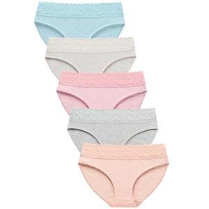 Wealurre Cotton Panties for Women Bikini Underwear Hipster Underpants Lace Briefs Pack(LightColor,XL)