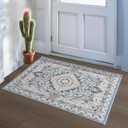 Foxmas Small Rugs for Entryway 2x3 Feet, Non-Slip Doormat Indoor Entrance Vintage Washable Area Rug, Low Pile Throw Rugs for Entryway Bedroom Kitchen Living Room, Blue