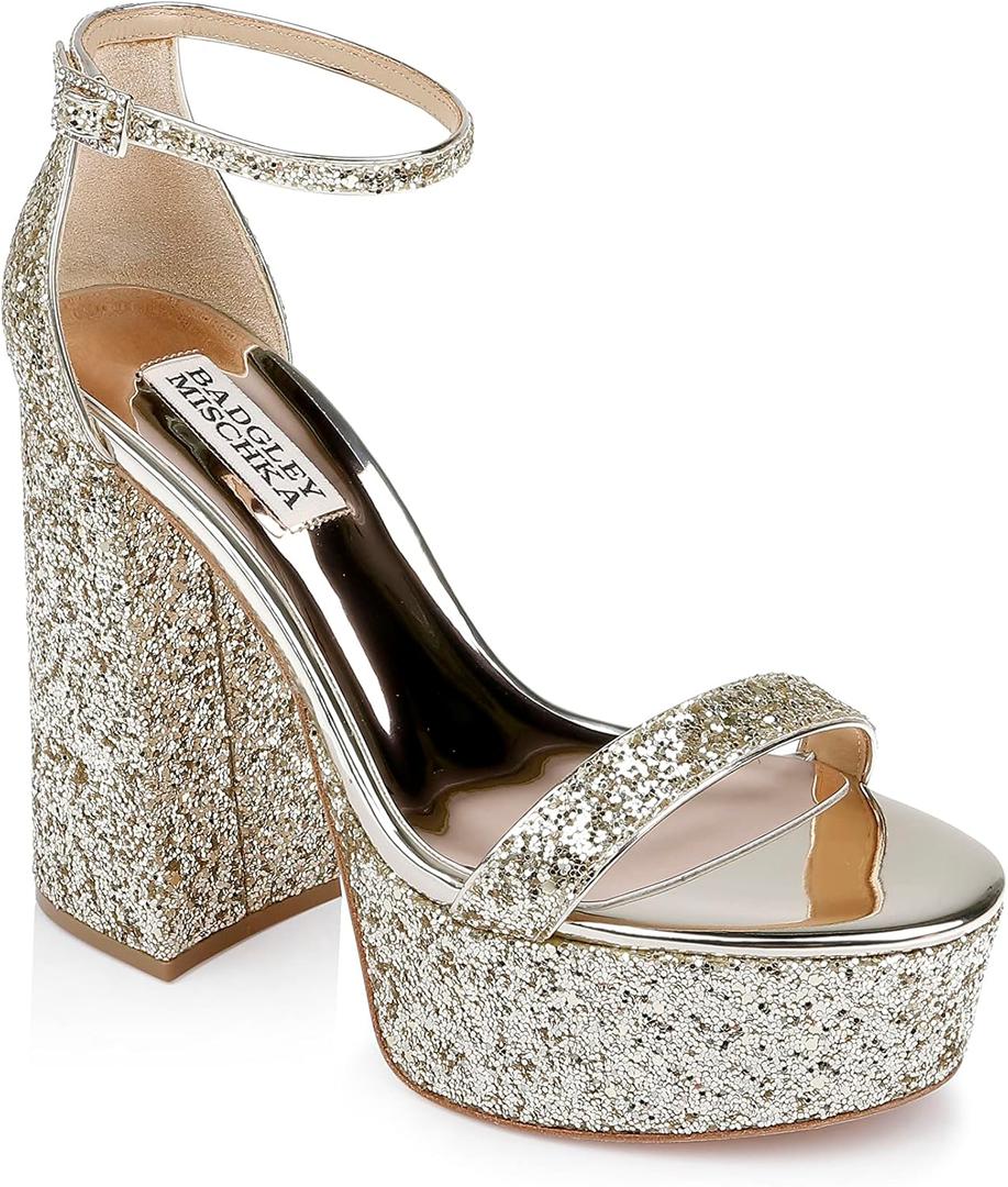 Badgley Mischka Women's Party Heeled Sandal (8, Platino (Gold))