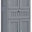 ChooChoo 51" H Tall Bathroom Floor Cabinet, Modern Bathroom Storage Cabinet with Drawer and Adjustable Shelves, Freestanding Kitchen Pantry Cupboard with 4 Doors for Living Room, Grey, 11.81"D x 23.62"W x 51.18"H