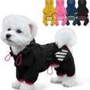 Dog Raincoat, Waterproof Dog Rain Jacket with Hood, Dog Rain Coat with Leash Hole, Reflective Strap for Small Medium Dogs, Lightweight Puppy Clothes(Black,M)