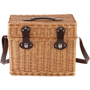 Wicker Picnic Basket, Rectangular Storage Basket with Carrying Strap for Camping Travel Party