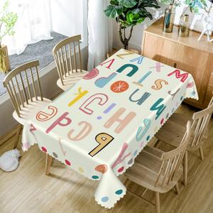 Baocicco Alphabet Rectangular Tablecloth for Kindergarten Dining Table Decor ABC Washable Table Cover for Nursery Table Boy Girl Birthday Table Educational Party Table Cover Indoor Outdoor 60x84 Inch (Multi Color)