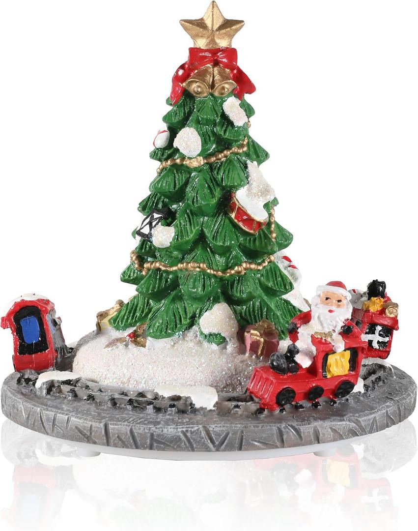 iStatue Rotating Musical Christmas Tree Figurine  Resin Holiday Decoration with Santa Train, Plays Merry Christmas Song, 6 Tall Spinning Xmas Gift (Xmas Tree)