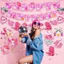 Disco Cowgirl Birthday Party Decorations, Pre-strung Happy Birthday Banners and 12 Hanging Swirls, Western Disco Theme Party Supplies for Girls, Teens, or Adults (Pink)