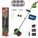 Rotorazer 8-in-1 Garden Tool Set 23-Piece Battery Grass Trimmer, Lawn Edging Cutter, Brush Cutter with 2 Batteries, Adjustable Cutting Depth, 7 Razor-Sharp Blades, Extendable Telescopic Rod
