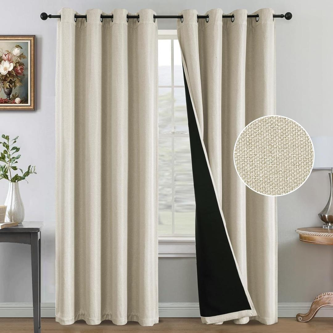 H.VERSAILTEX Farmhouse Boho Curtains for Living Room, Grommet Curtains 84 Inch Length, 90% Blackout Curtain for Bedroom Thermal Insulated, Burlap Textured 2 Panels, W52 x L84in, Heather Sand