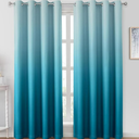 HOMEIDEAS Turquoise Ombre Blackout Curtains 52 X 84 Inch Length Gradient Room Darkening Thermal Insulated Energy Saving Grommet 2 Panels Window Drapes for Living Room, Bedroom 52"W x 84"L  Turquoise