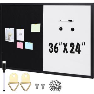 Ireer Framed Bulletin Board 36 x 24 Inches Magnetic Cork and Whiteboard Combo Dry Erase and Cork Board Combo for Wall Mounted Presentation Supplies Home Office School