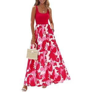 KIRUNDO Women Summer Sleeveless Boho Floral Maxi Dress 2026 Scoop Neck Tank A Line Flowy Beach Vacation Resort Wear Sundress Large