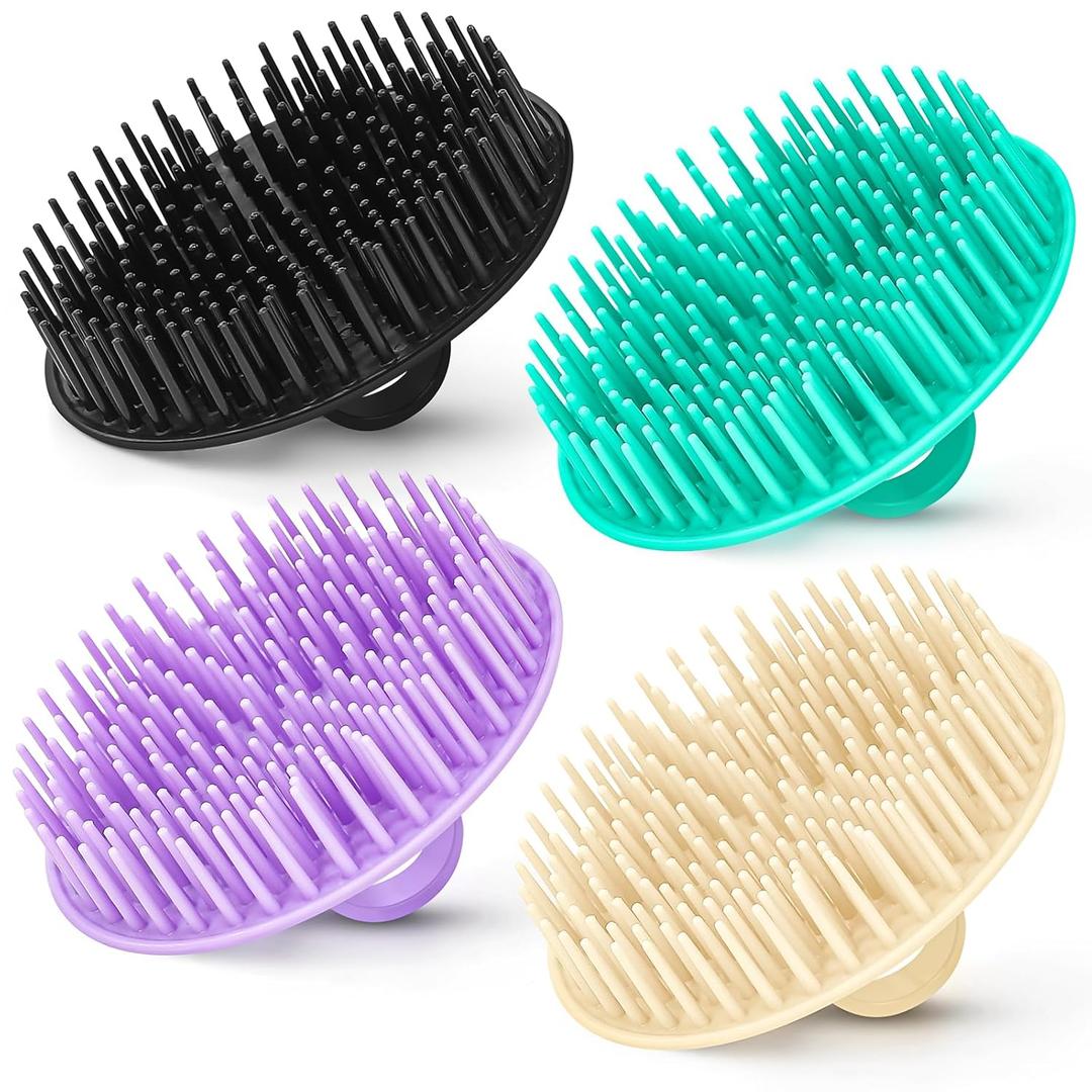 4Pack Hair Scalp Exfoliator Brush Dandruff Cleaning brush, Flexible Scalp Massager, Shower Shampoo Brush for Home, Office, Travel and Pets-BBTL (B-bk,starlight,teal,lavender)
