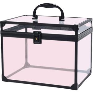 Crown Box, Clear Cosmetic Case, Acrylic Artists Display Case, Toiletry Train Case with Latches & Handle Large Capacity Acrylic Travel Makeup Tools Box for Vanity Dresser Bathroom Counter (Black-Pick)