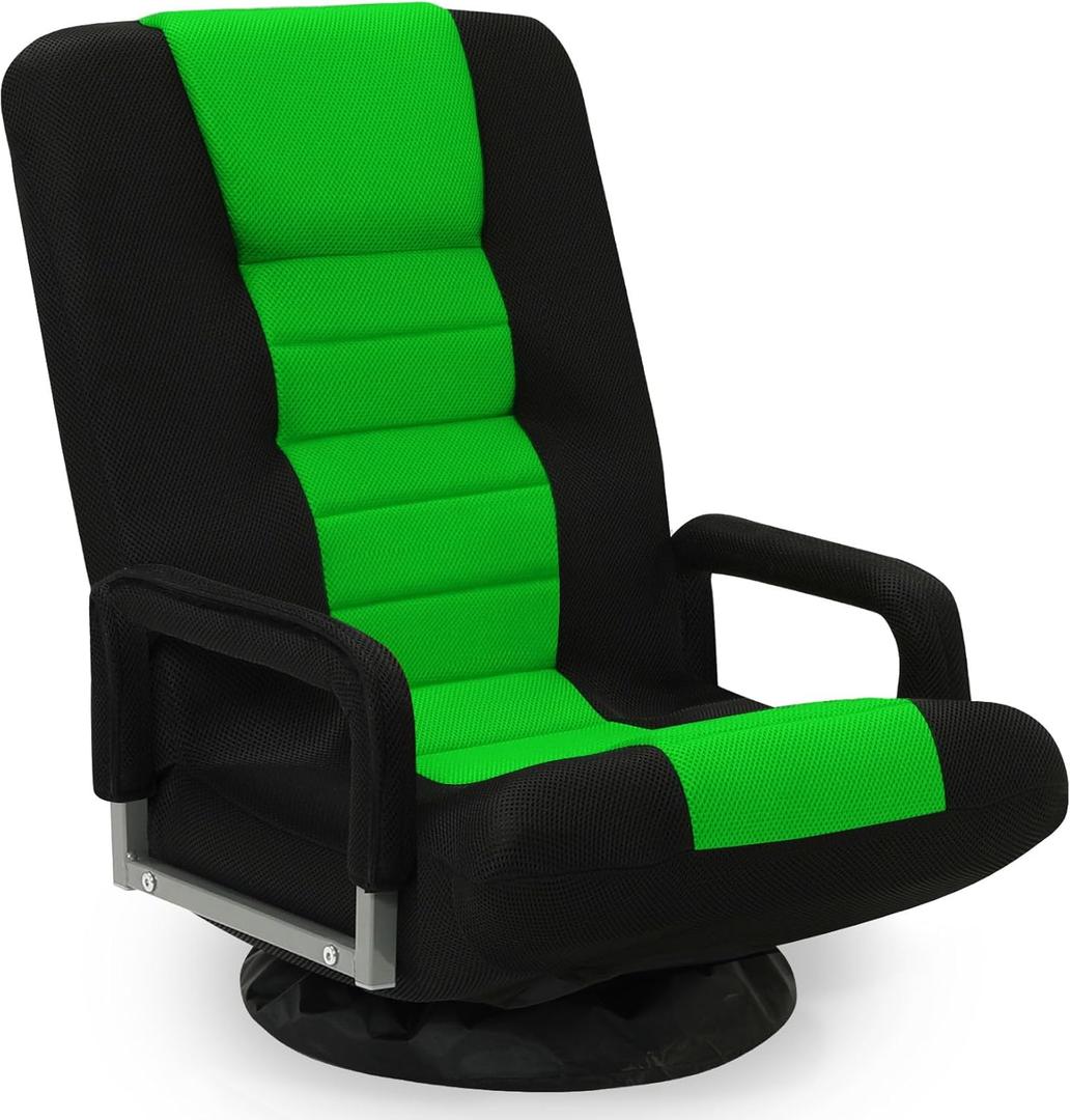 Swivel Floor Gaming Chair w/Armrests,Folding Video Reclining Sofa w/6 Adjustable Position, Padded Backrest & Cushion, Lazy Lounger Couch for E-Sports, Reading, Relaxing, Watching TV, Green