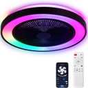 2-in-1 Low Profile Ceiling Fan with Light, 20 Caged Safety Design for Kids - RGB Color, Smart APP/Remote Control, Quiet Flush Mount DC Motor, Ideal for Bedroom/Living Room/Kitchen, Black